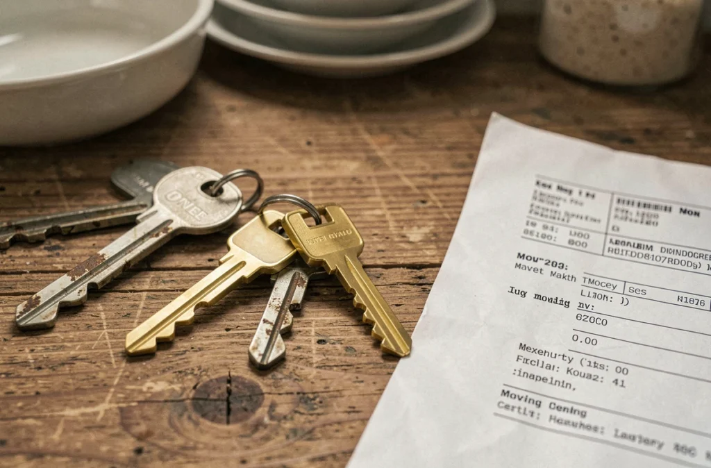 Nouvelles clés de maison à côté des anciennes après un changement de serrure suite à un déménagement