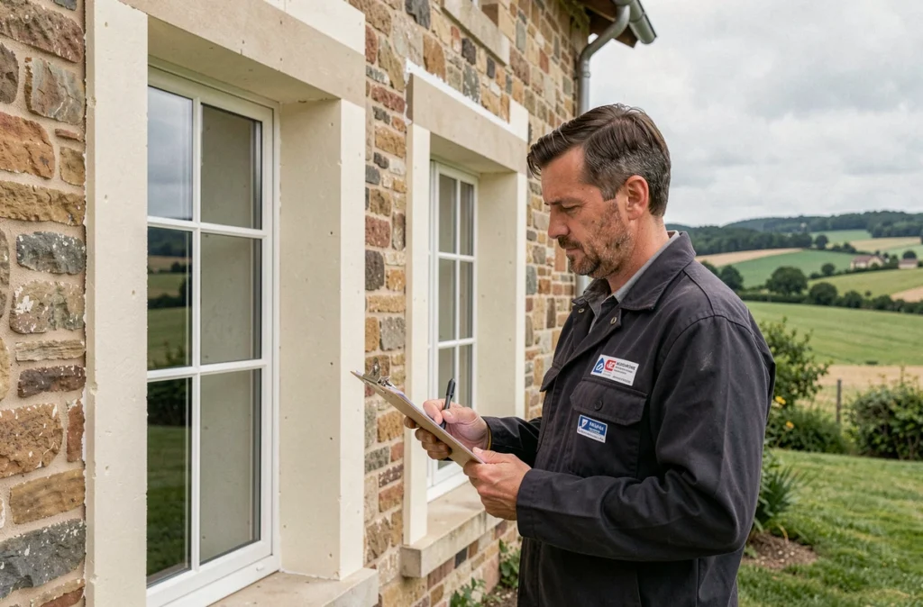 Artisan certifié RGE de Bâtir avec le Climat inspectant une rénovation énergétique dans la Loire
