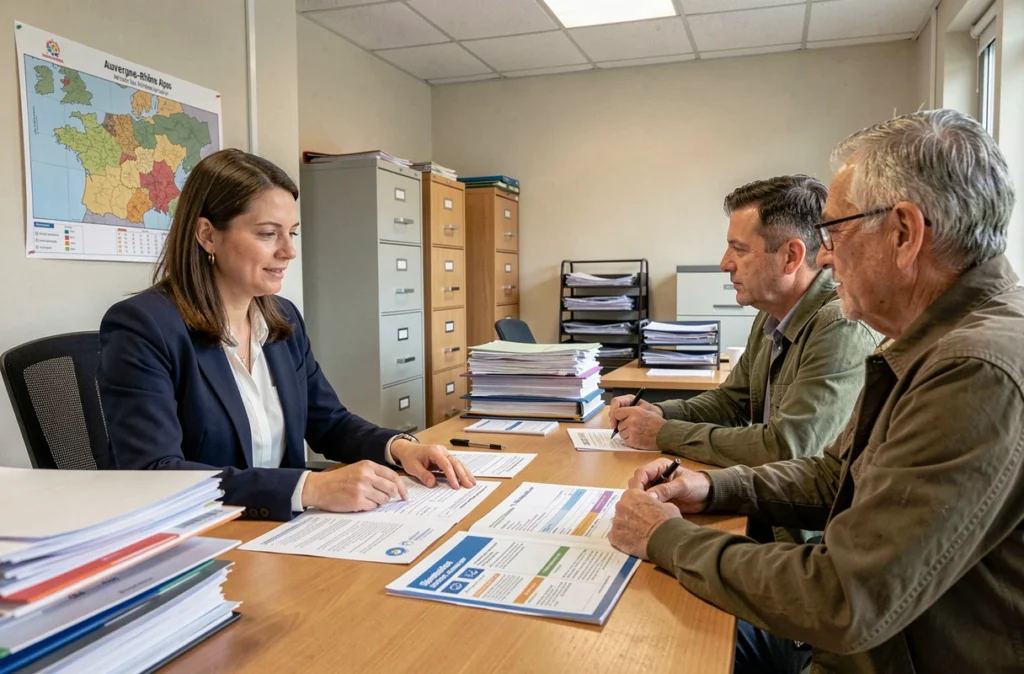 Consultante Urbanis guidant des propriétaires dans le montage de dossiers d'aides à la rénovation en Auvergne-Rhône-Alpes